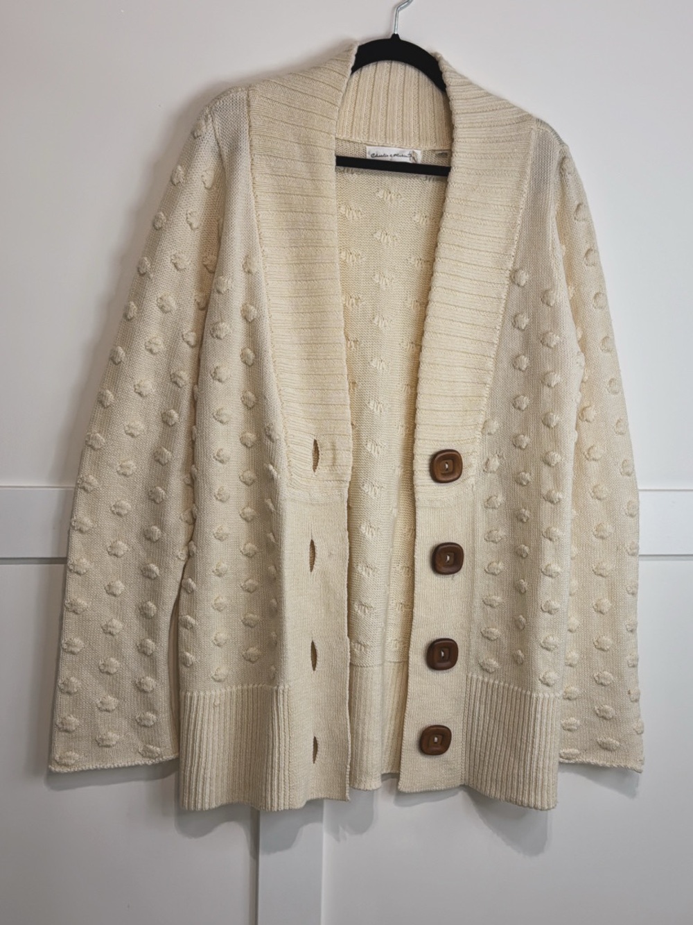 Charlie & Robin Anthropologie Cream popcorn bobble sleeve cardigan chunky knit L